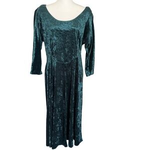 VTG Jazz II Green Crushed Velvet Midi Dress Sz 10 L Whimsigoth Dark Romantic Y2k